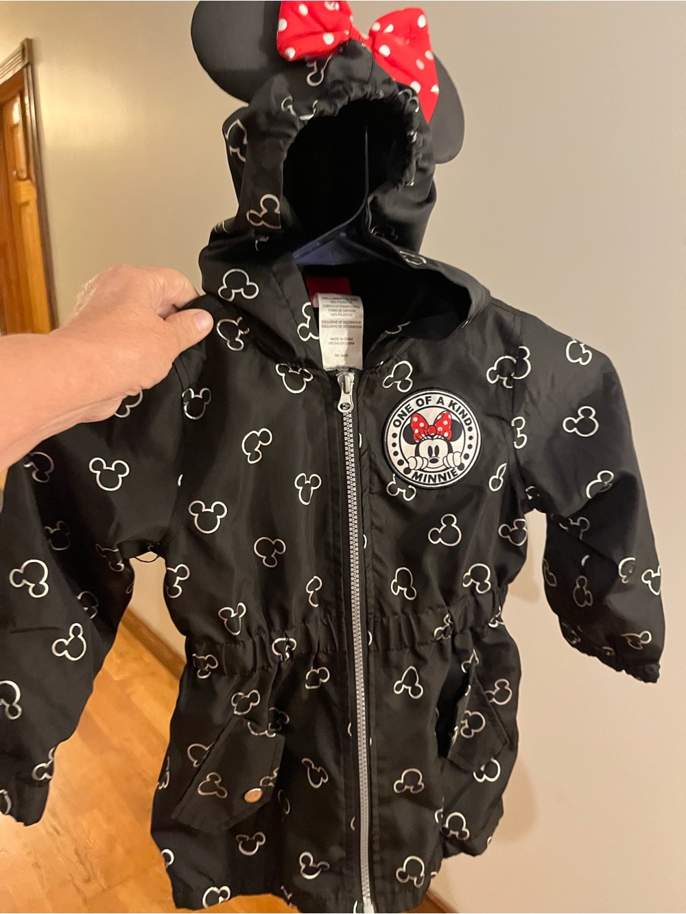 Minnie Mouse Black Hooded Raincoat with Ears & Red Bow
